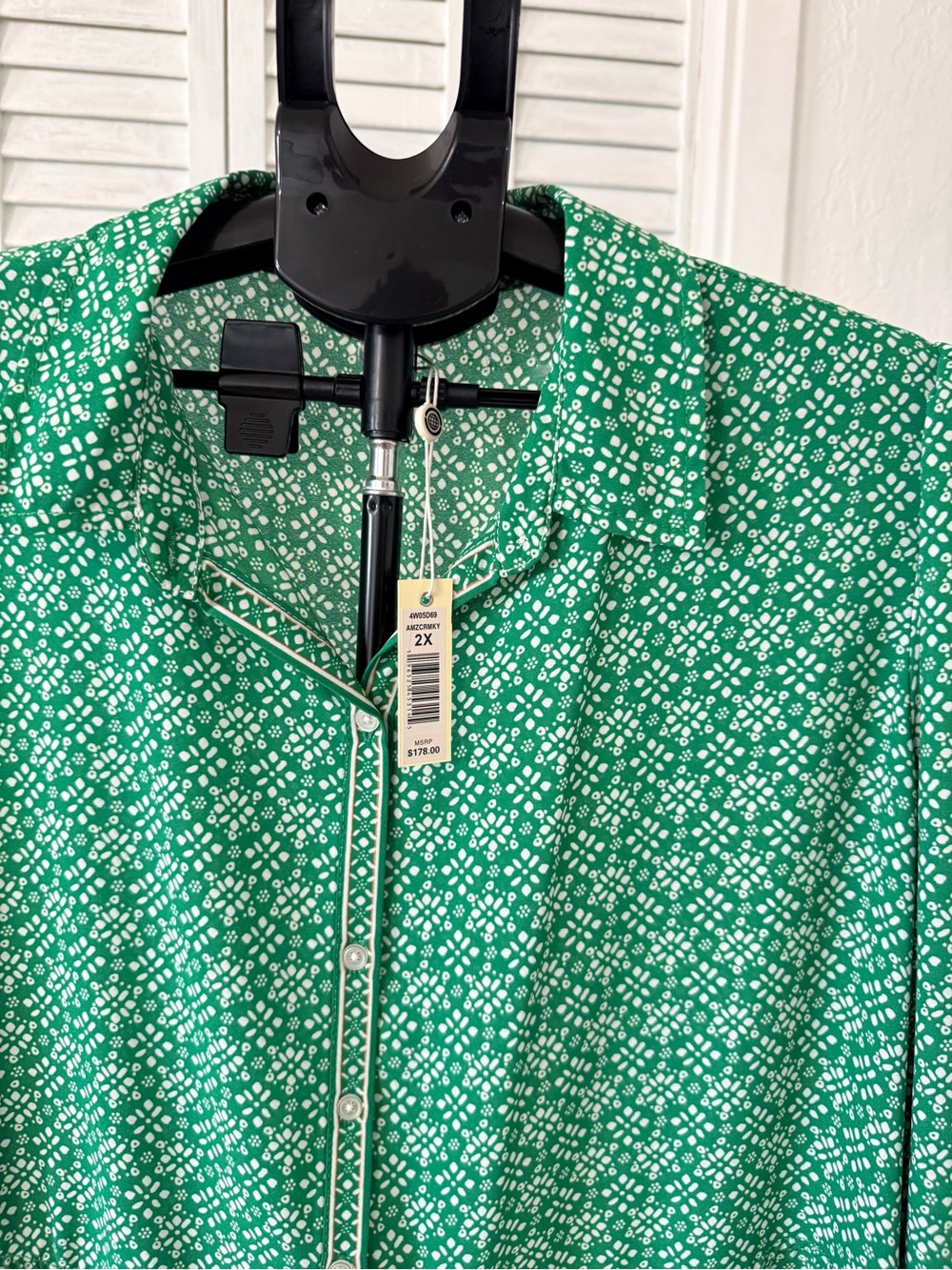 Max Studio Green Printed Midi Dress with White Geometric Motif